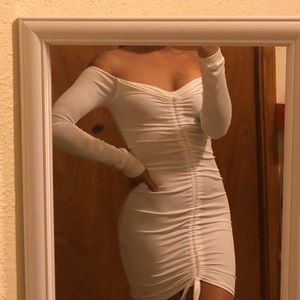 White Ribbed Long Sleeve Bodycon Dress